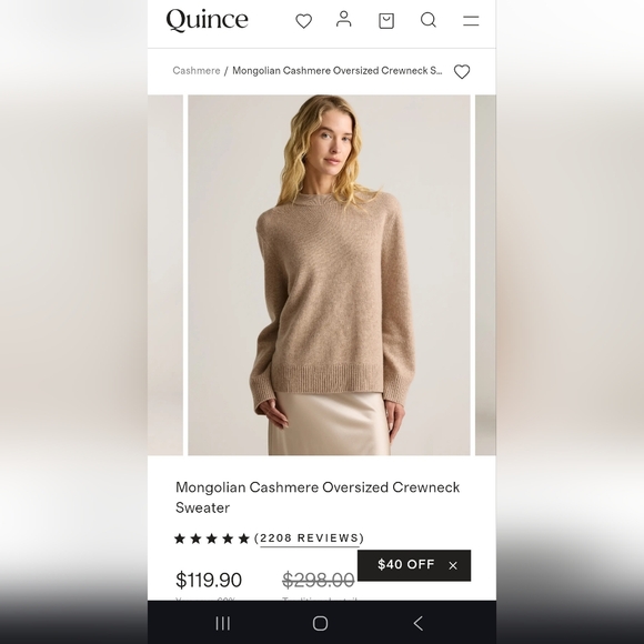 NWT QUINCE 100% Mongolian Cashmere Boxy Crewneck Sweater Oatmeal Size XL - Picture 9 of 17